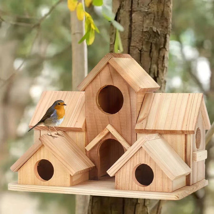 Rustic hanging birdhouse made of wood
