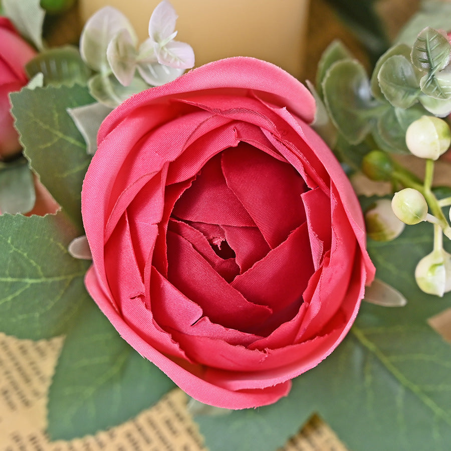 Artificial candle wreath with flower buds, 20 cm