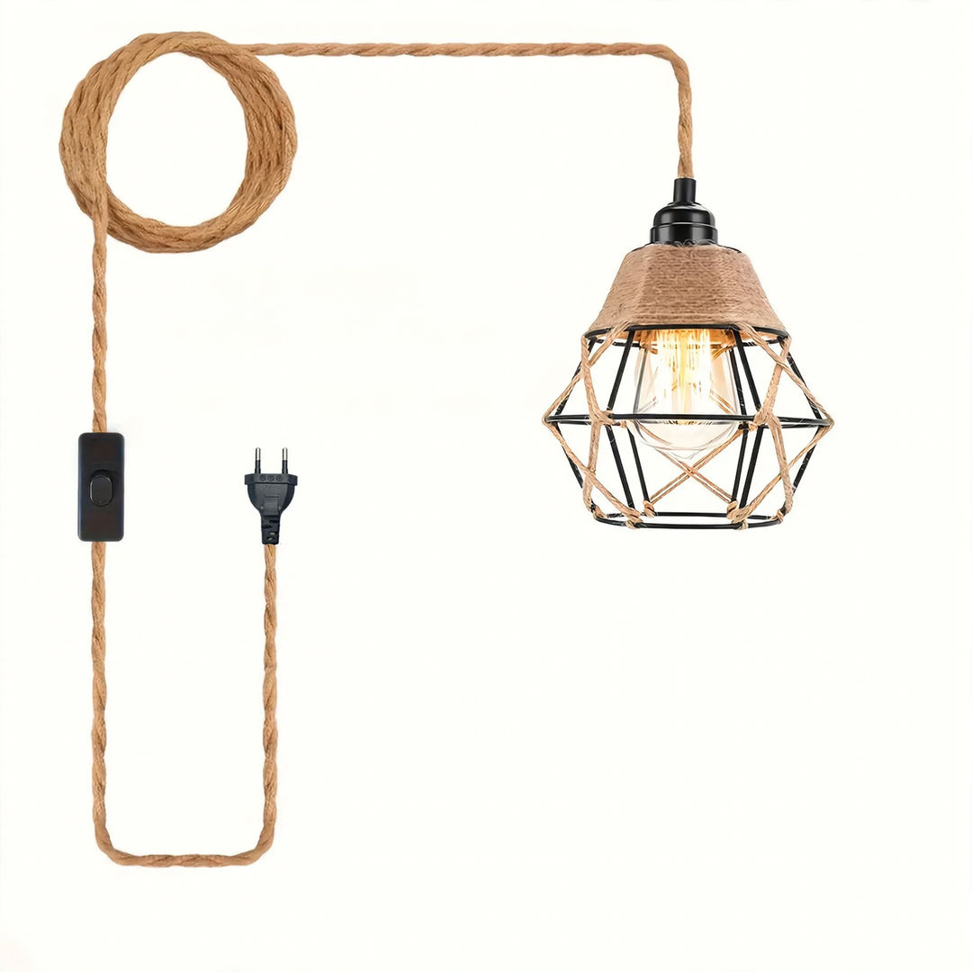 Industrial pendant light with hemp rope