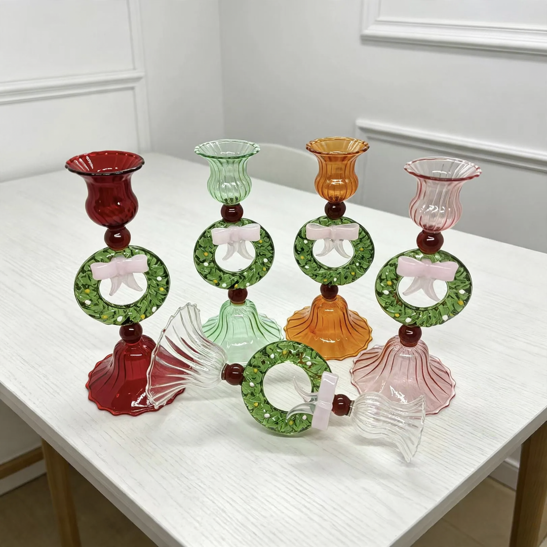 Christmas glass candle holder, mouth-blown