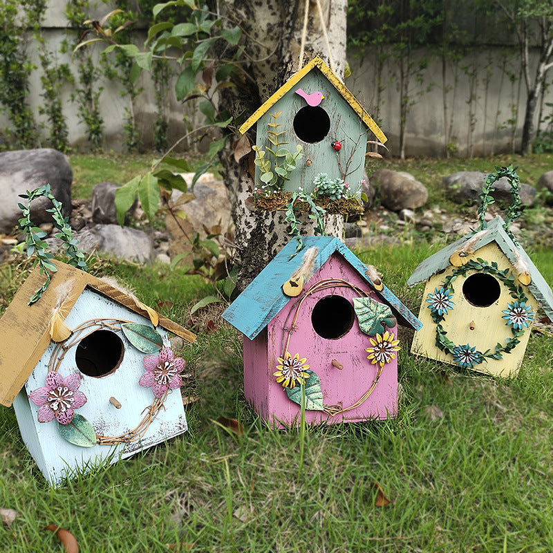 Pine wood birdhouse for wall mounting