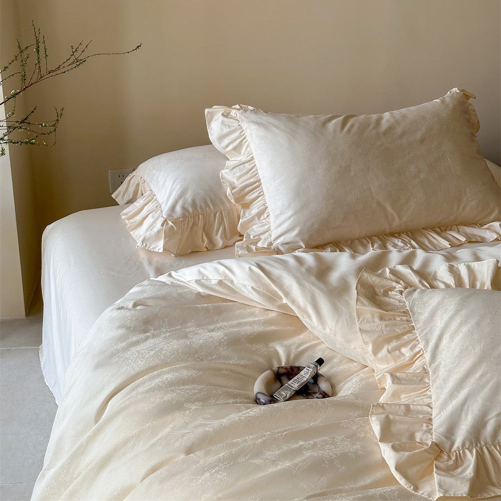 French cotton bedding set with lace, long-staple cotton