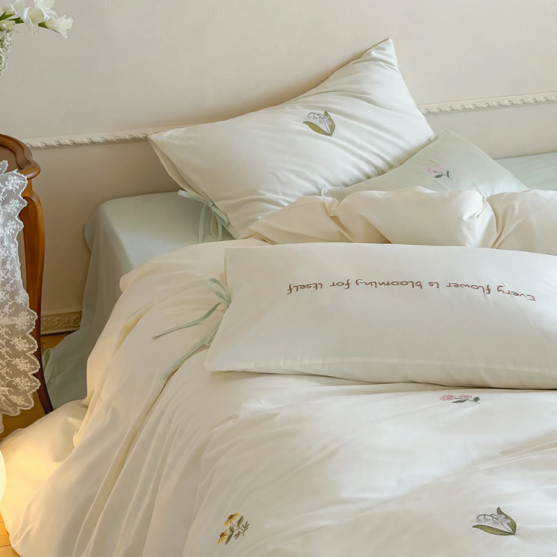 Cotton bedding set, embroidered, made from long-staple cotton