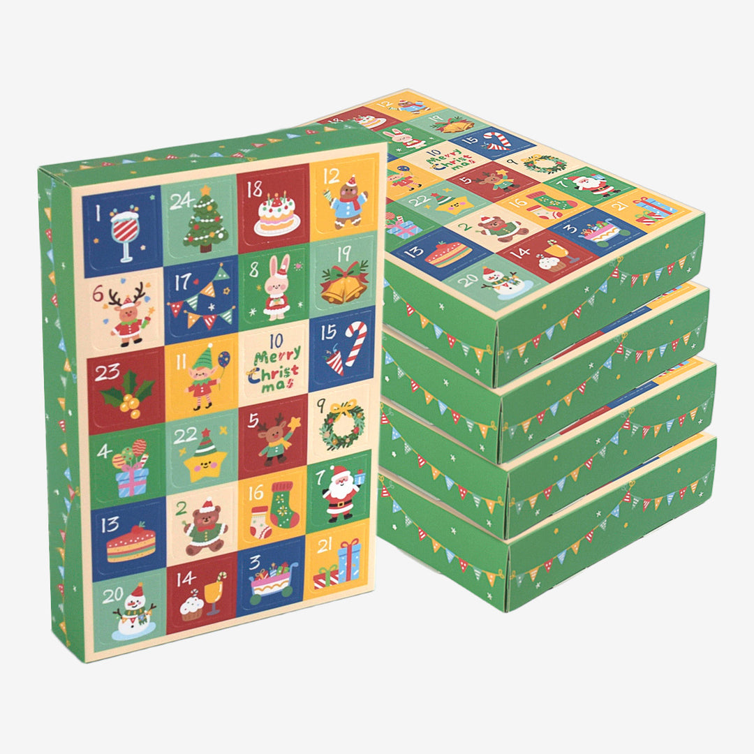 Christmas Advent Calendar Boxes, 24 compartments, set of 5