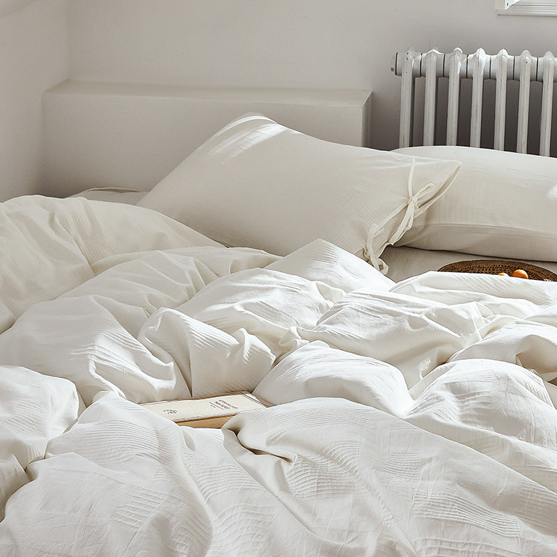 Cotton bedding set, solid color, with jacquard weave