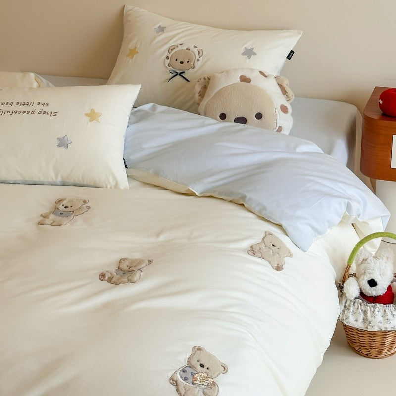 Cotton bed linen set, 4-piece, cartoon embroidery