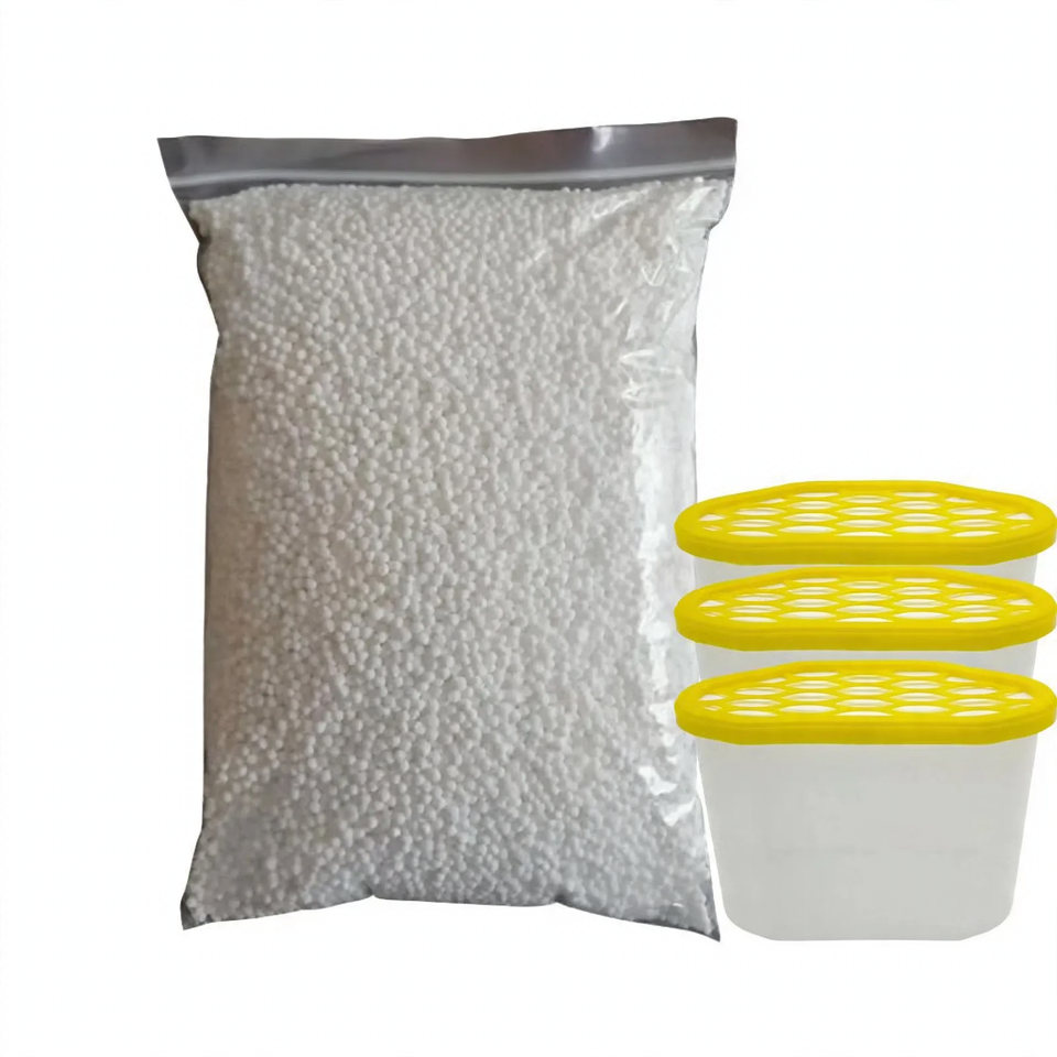 Calcium chloride dehumidifier granules with refills