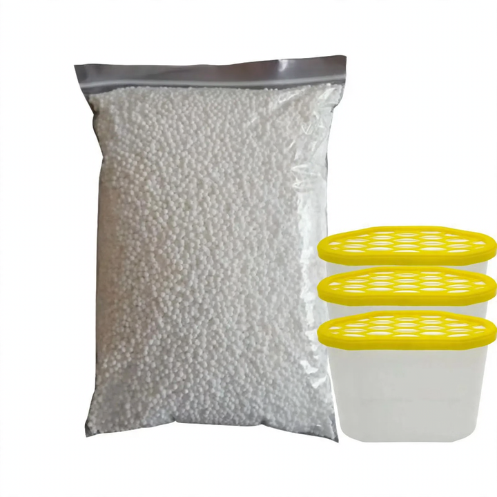 Calcium chloride dehumidifier granules with refills