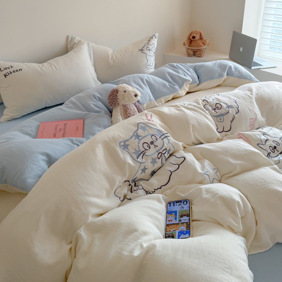Super soft cotton muslin bedding set, double layer