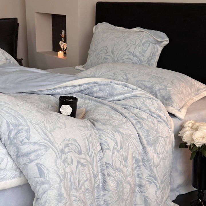 Milk fiber fleece bedding set, winter warm, floral