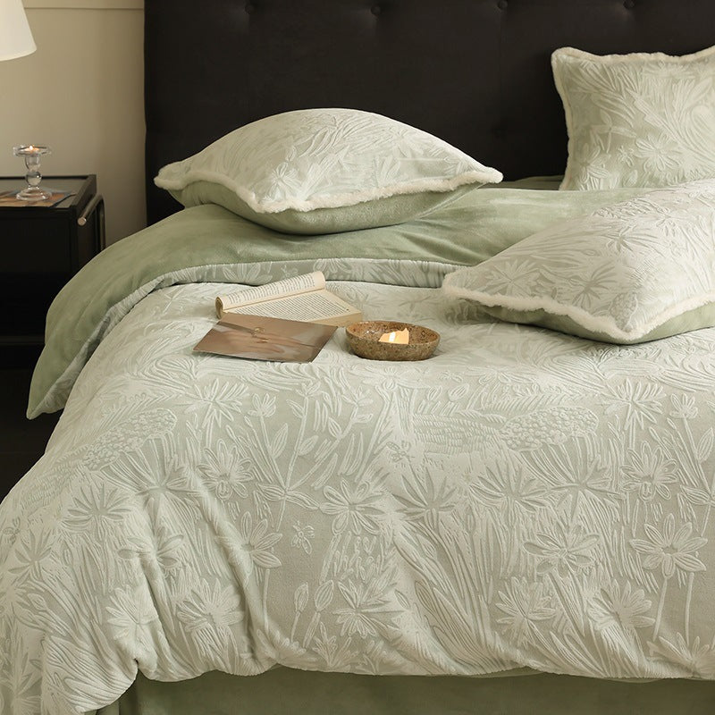 Warm milk fiber fleece bedding set for winter