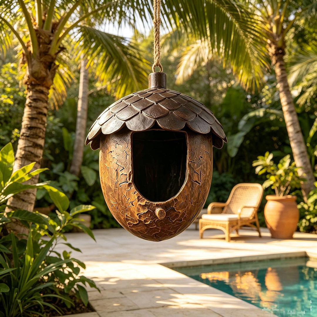 Decorative acorn birdhouse made of resin