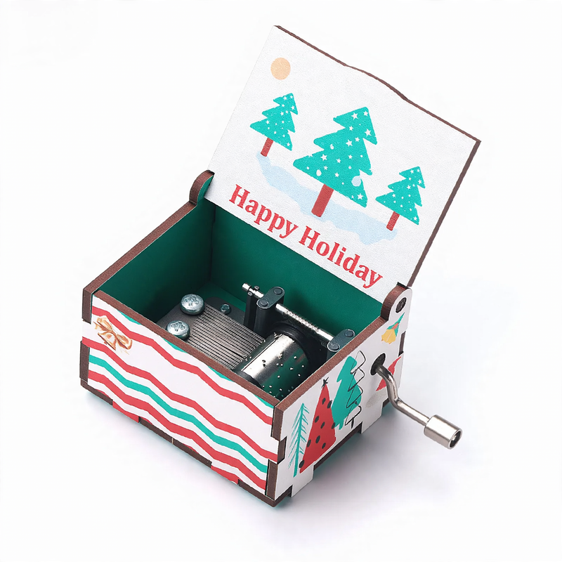 Wooden music box with Christmas motifs, hand-operated