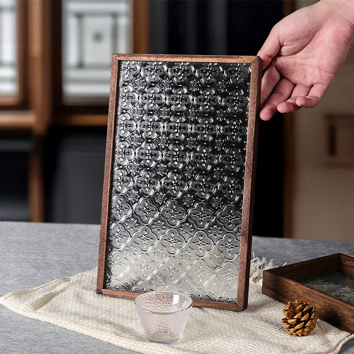 Wood glass tray with hawthorn pattern, European