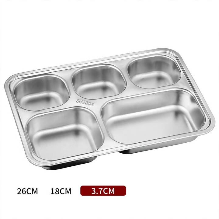 Stainless steel tray with compartments, square