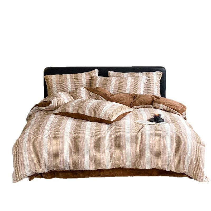 Waffle pattern milk fiber bedding, 4-piece