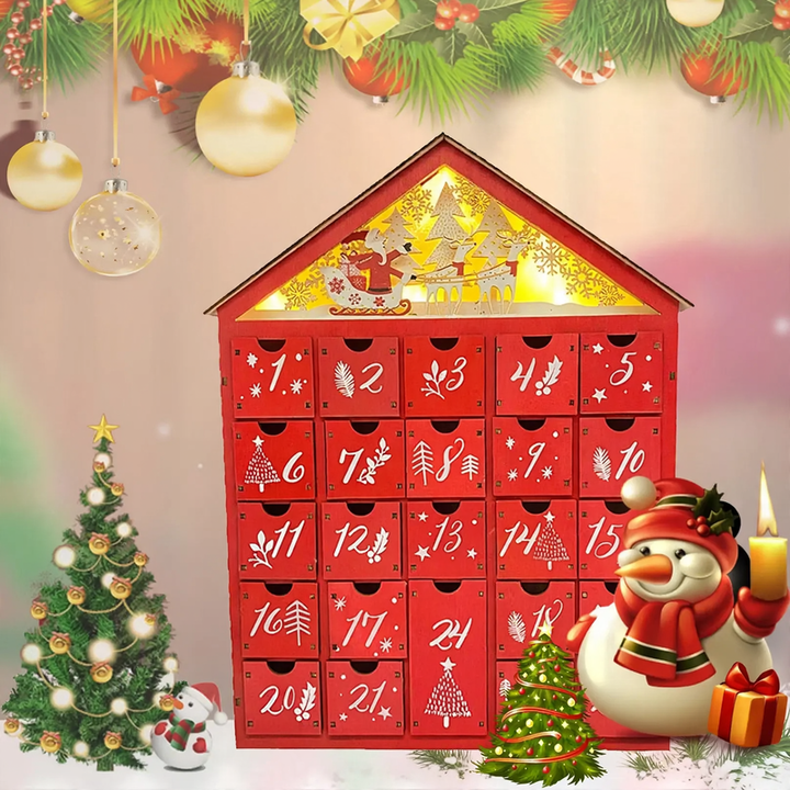 Wooden Christmas Advent Calendar, 24 Compartments