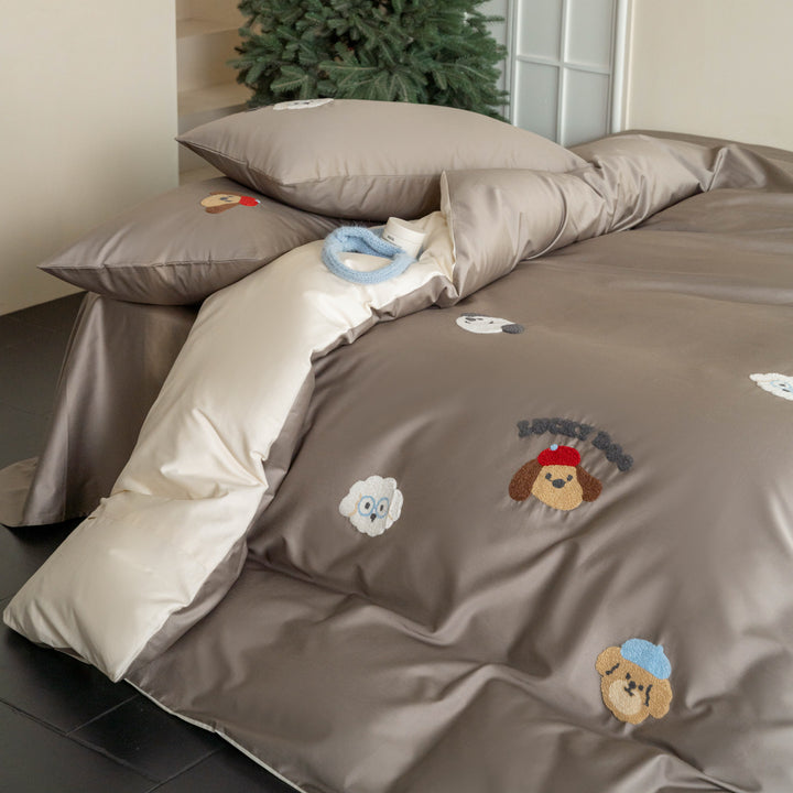 Kids bedding set, cotton, cartoon embroidery