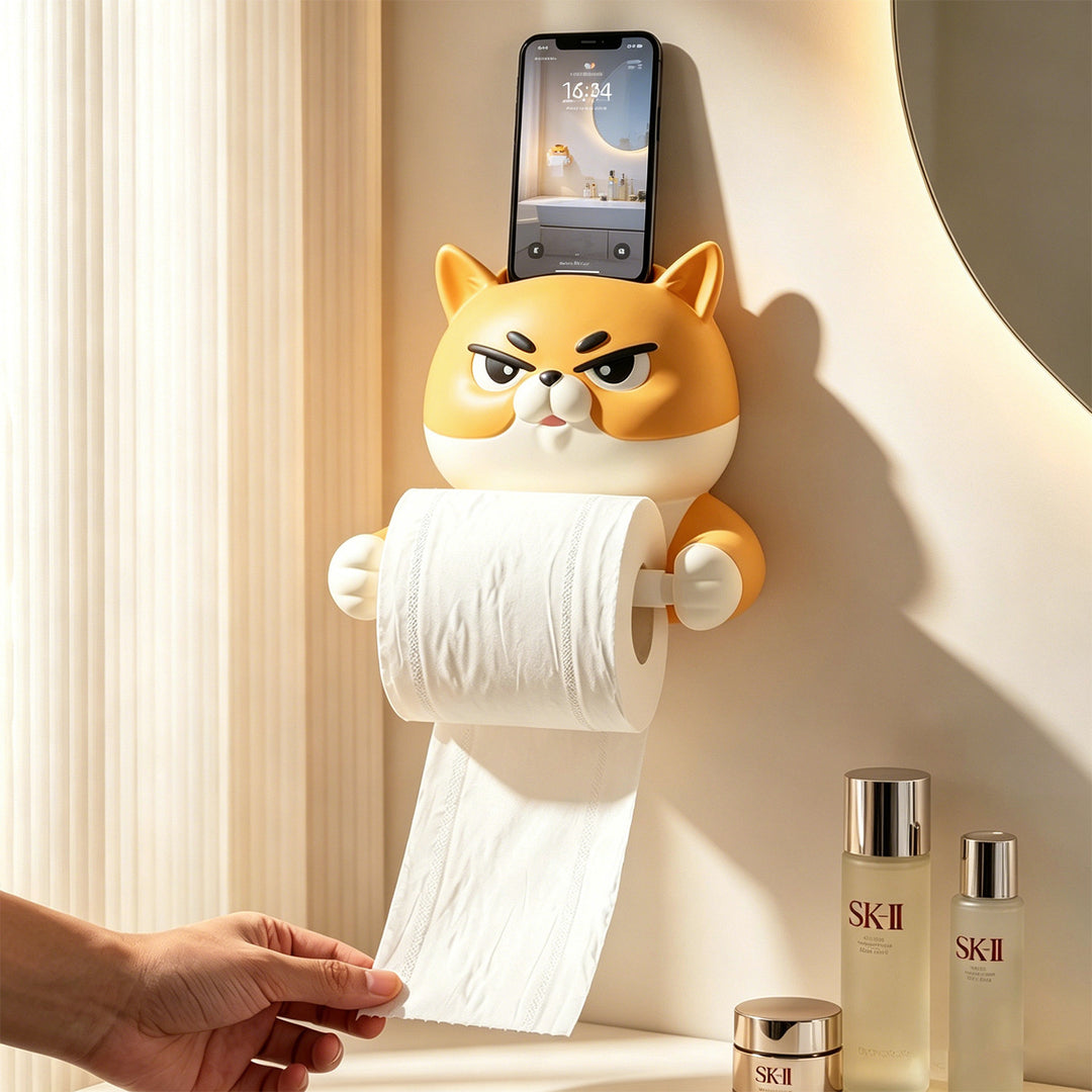 Wall-mounted toilet paper holder, Shiba Inu design