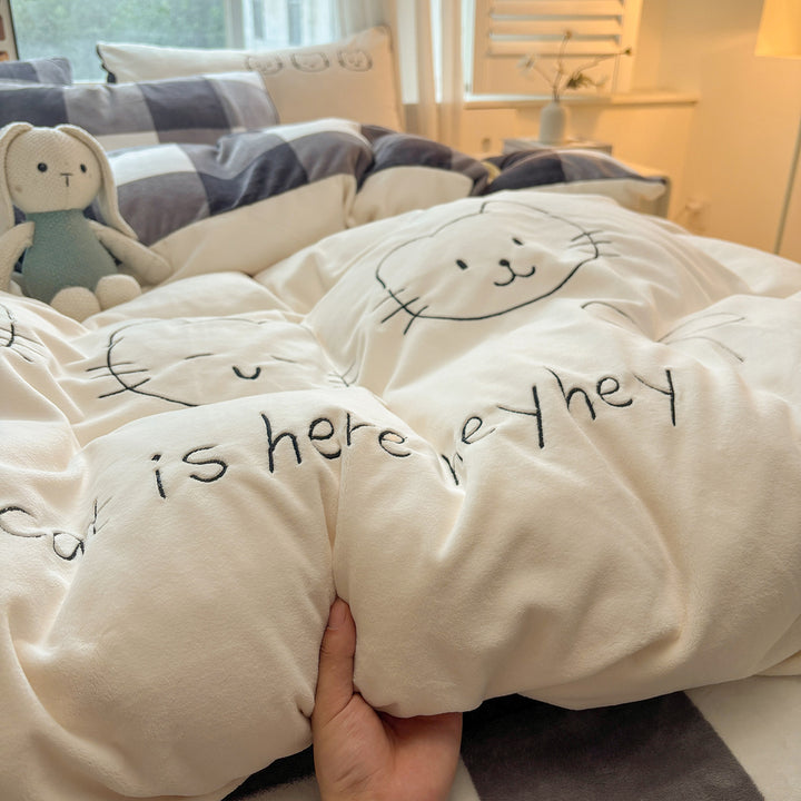 Winter bed linen set made of milk fiber fleece, double-sided