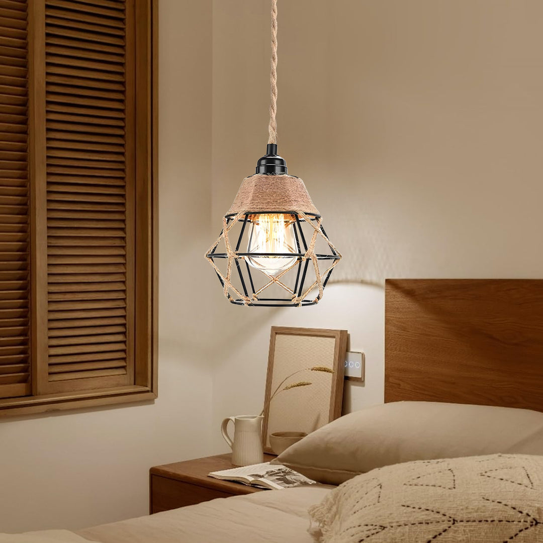 Industrial pendant light with hemp rope