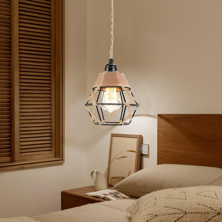 Industrial pendant light with hemp rope