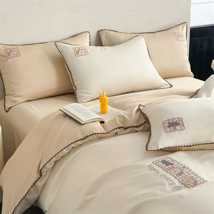 Soft Tencel bedding set, Class A, with cartoon embroidery
