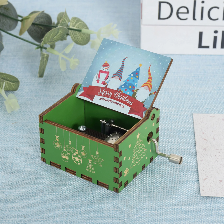 Compact wooden music box with laser engraving