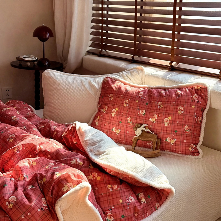 Winter bedding set, milk fiber fleece and cotton gauze