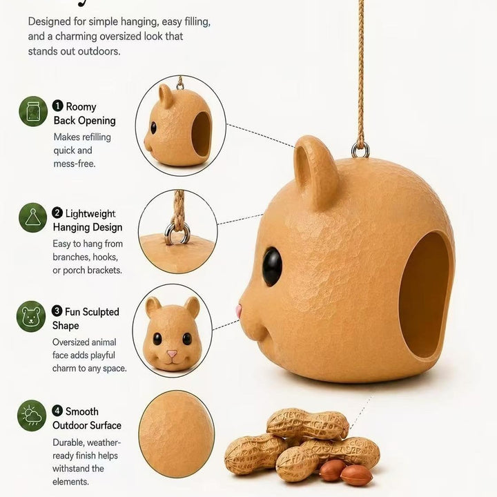 Decorative squirrel feeding station made of resin