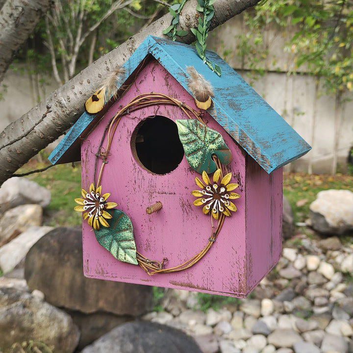 Pine wood birdhouse for wall mounting