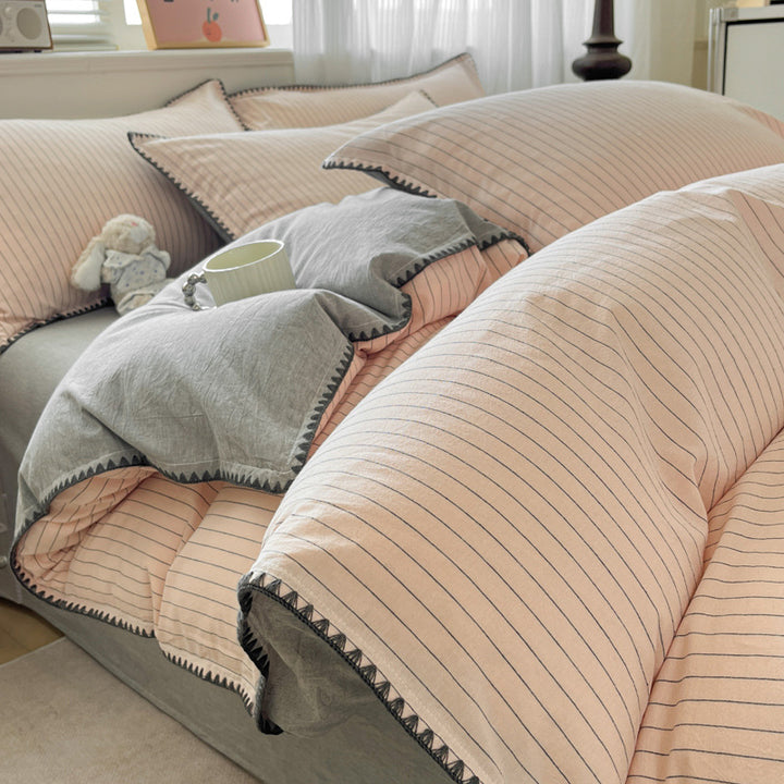 Bedding set made from washable cotton, striped
