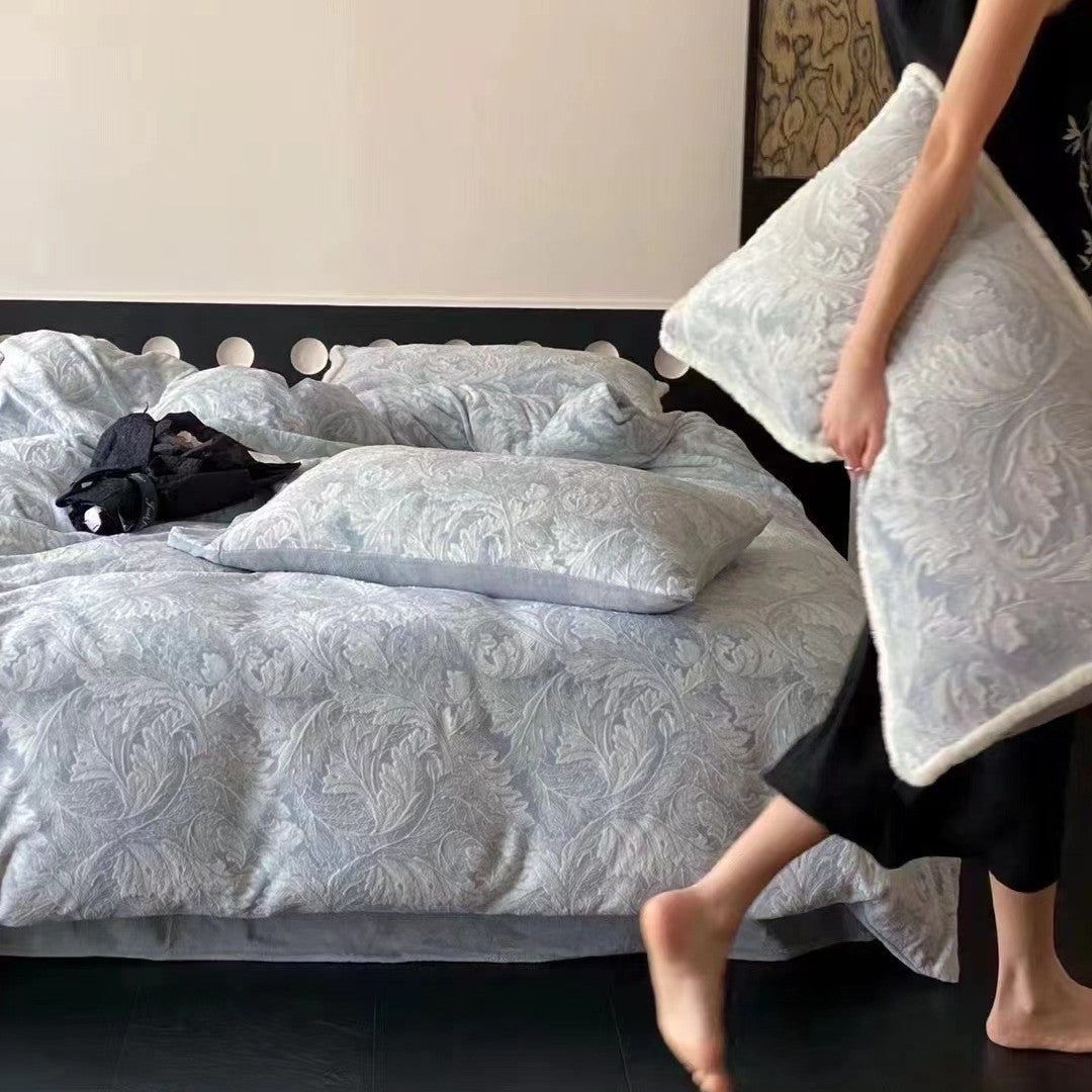 Warm milk fiber fleece bedding set for winter