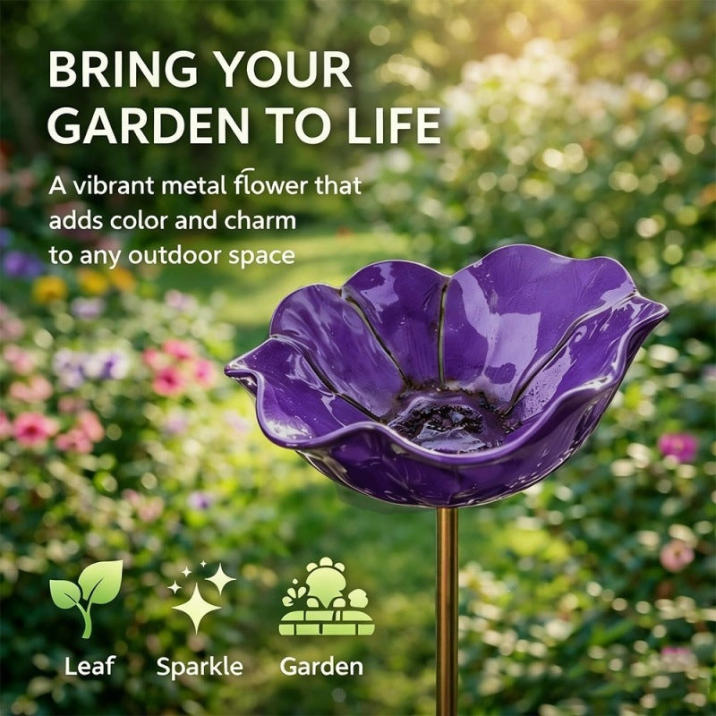 Decorative bird feeder made of metal in flower shape