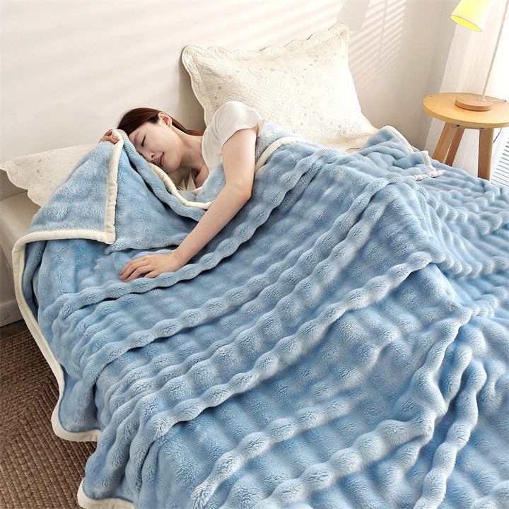 Fluffy milk fiber fleece throw blanket, extra thick