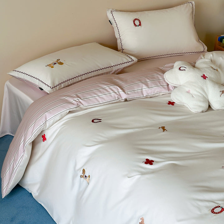 Cotton bedding set, 4-piece, rabbit motif