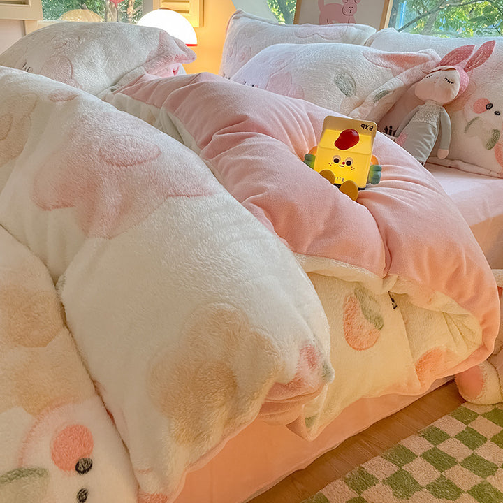 Winter bedding set made of milk fiber fleece, warm and soft