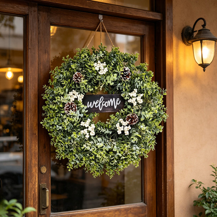 Christmas Eucalyptus Wreath with Welcome Sign 60 cm