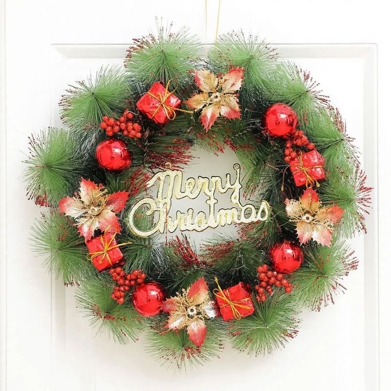 Illuminated Christmas wreath with hanging