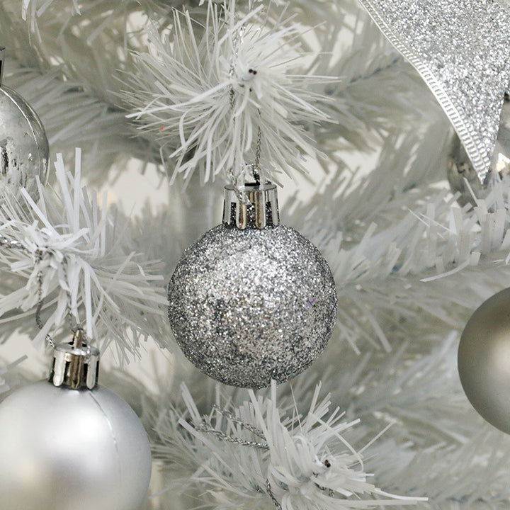 White mini Christmas tree with ornaments, 45 cm or 60 cm