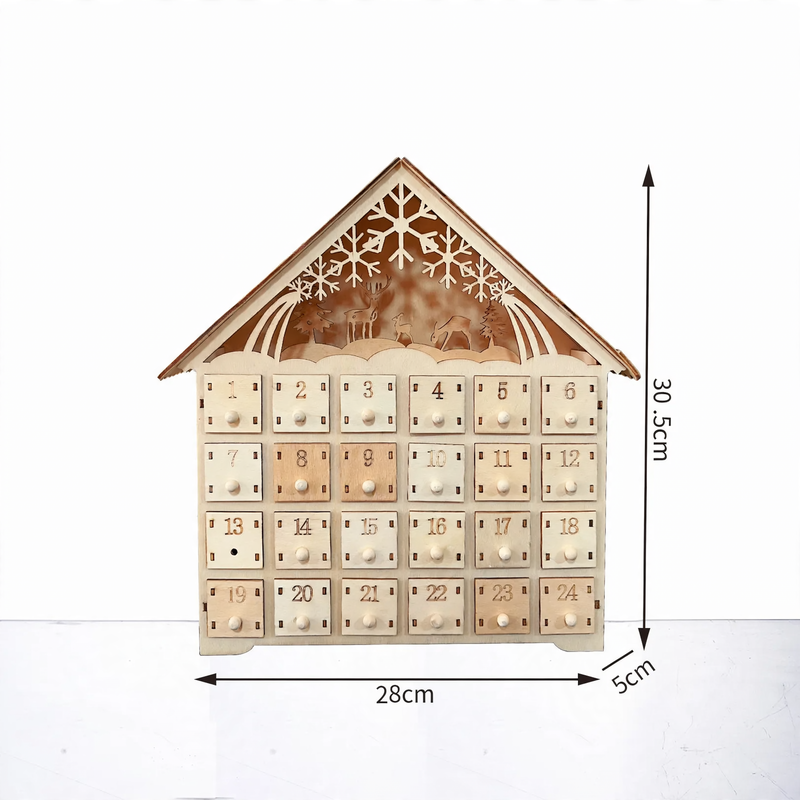 Illuminated wooden advent calendar with LED