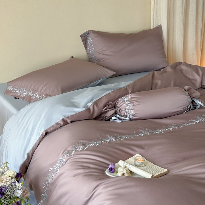 Long-staple cotton bedding, 4-piece, embroidered