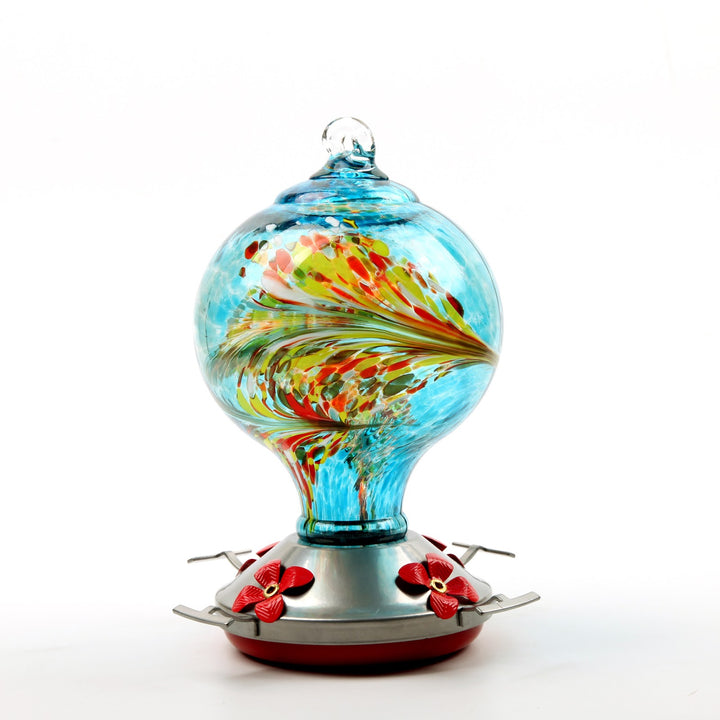 Decorative glass bird feeder for the garden