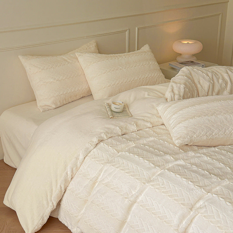 4-piece bedding set, milk fiber fleece, solid color, luxurious