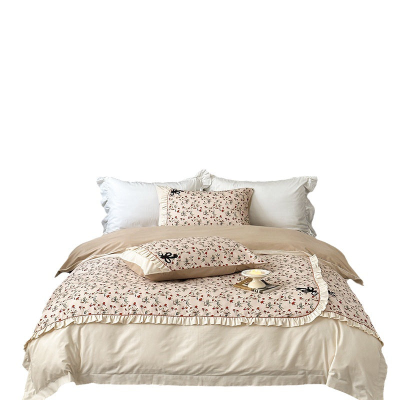 French cotton bedding set, brushed, with floral pattern