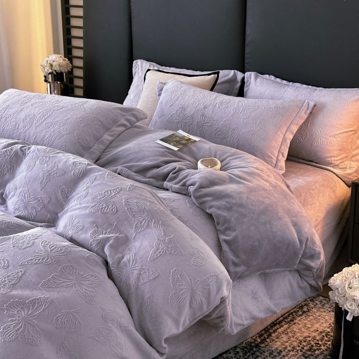 Milk fiber bedding set, 3D embossing, winter