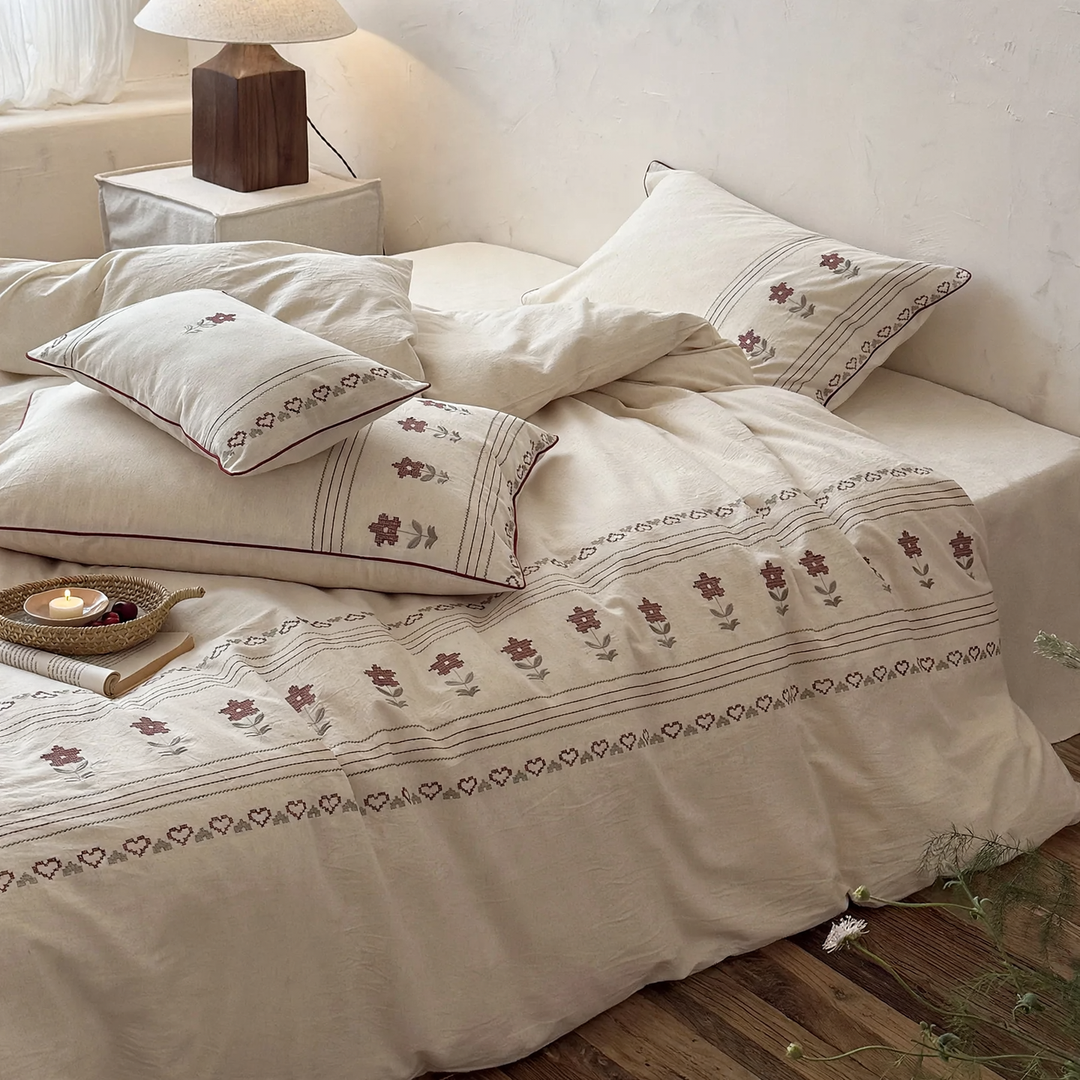 Bedding set made of cotton-linen blend