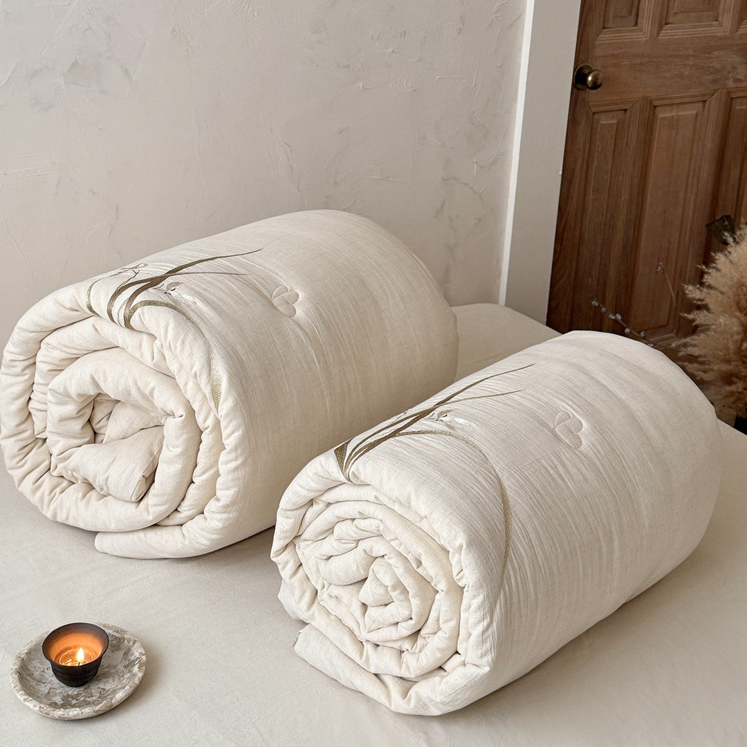 Linen-Cotton Quilted Blanket, Cotton Filling