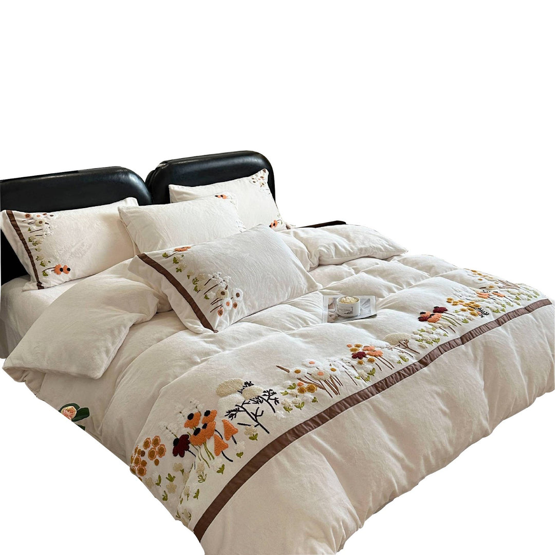 Milk fiber fleece bedding set with towel embroidery