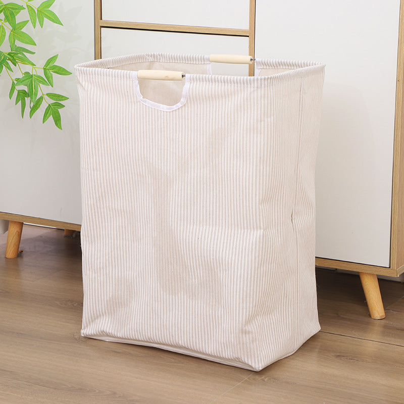 Collapsible laundry basket, cotton-linen, with wooden handles
